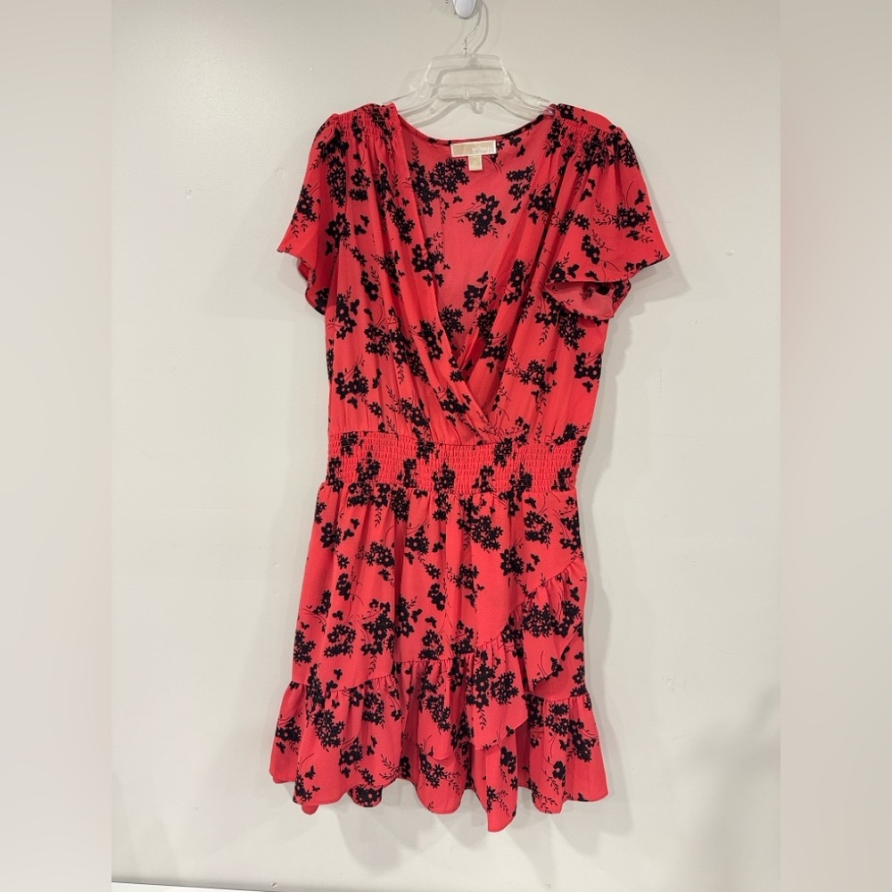 Michael Kors Red and Black Floral Mini Dress Size XL